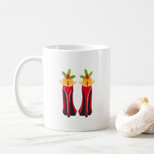 Red High Heels with Christmas Bells Coffee Mug