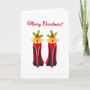 Red High Heels with Christmas Bells Folded Card