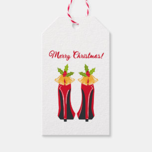 Red High Heels with Christmas Bells Gift Tags