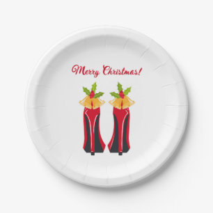 Red High Heels with Christmas Bells Paper Plate