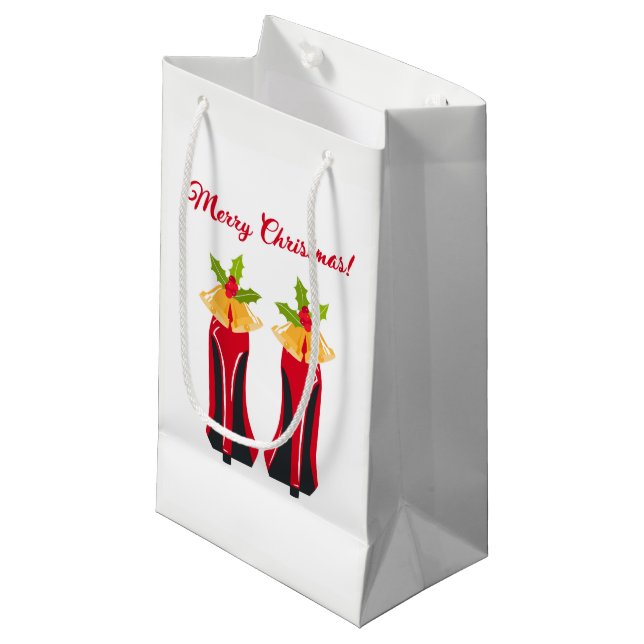 Red High Heels with Christmas Bells Small Gift Bag (Front Angled)