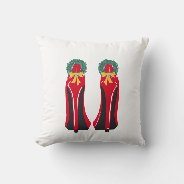 Red High Heels with Christmas Wreaths Cushion (Front)