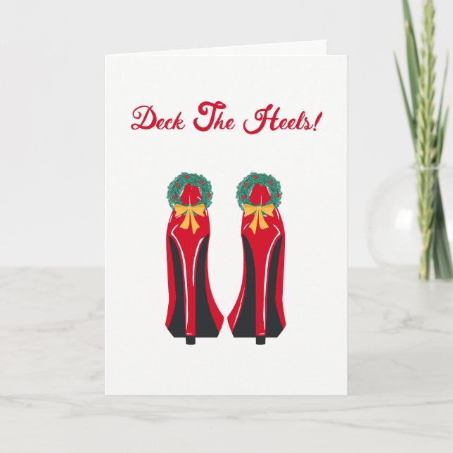 Red High Heels with Christmas Wreaths Holiday Card (Front)