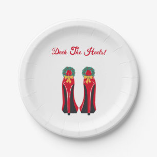 Red High Heels with Christmas Wreaths Paper Plate