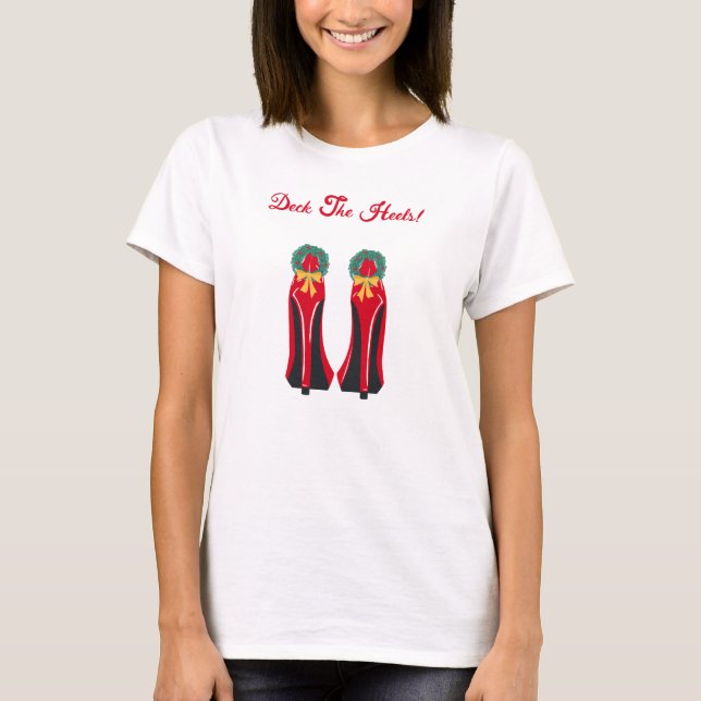 Red High Heels with Christmas Wreaths T-Shirt (Front)