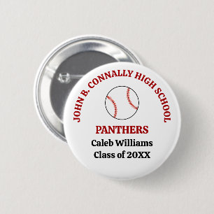 Red High School Baseball Player Personalised 6 Cm Round Badge