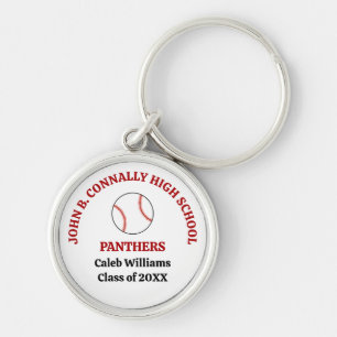 Red High School Baseball Player Personalised Key Ring
