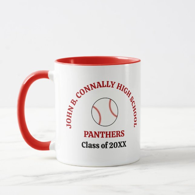 Red High School Baseball Player Personalised Mug (Left)