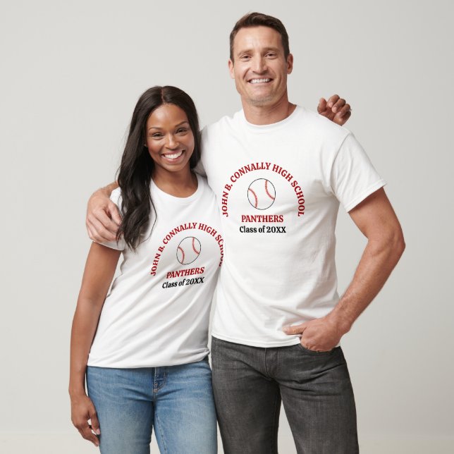 Red High School Baseball Team Personalised T-Shirt (Unisex)