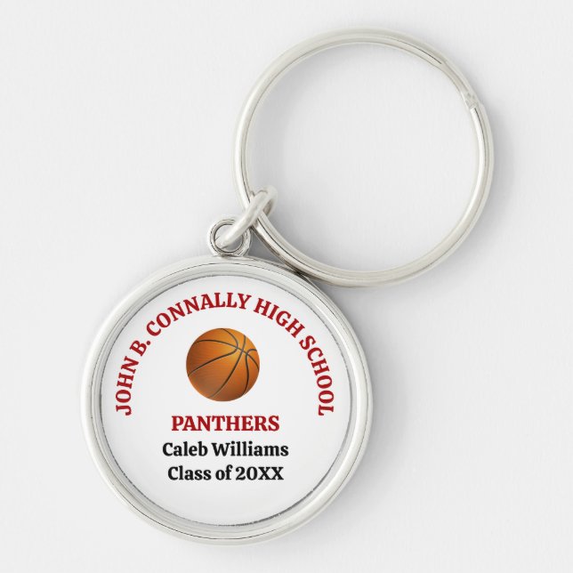 Red High School Basketball Player Personalised Key Ring (Front)