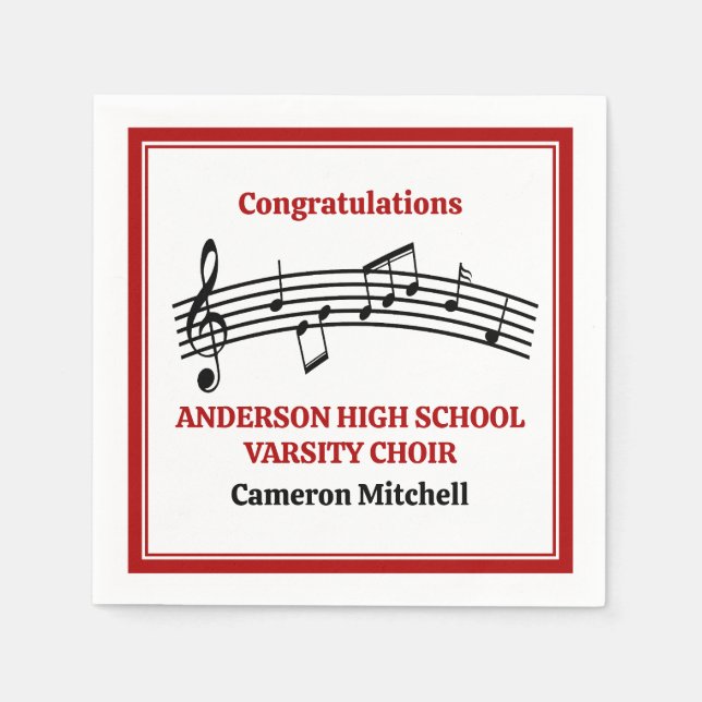 Red High School Choir Custom Party Napkin (Front)