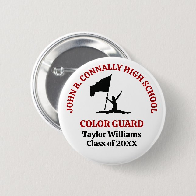 Red High School Colour Guard Personalised 6 Cm Round Badge (Front & Back)
