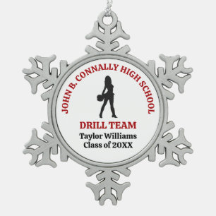 Red High School Drill Team Dancer Personalised Snowflake Pewter Christmas Ornament