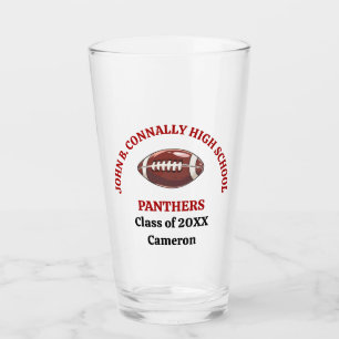 Red High School Football Player Personalised Glass