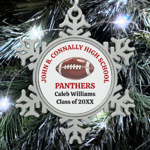 Red High School Football Player Personalised Snowflake Pewter Christmas Ornament