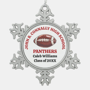 Red High School Football Player Personalised Snowflake Pewter Christmas Ornament