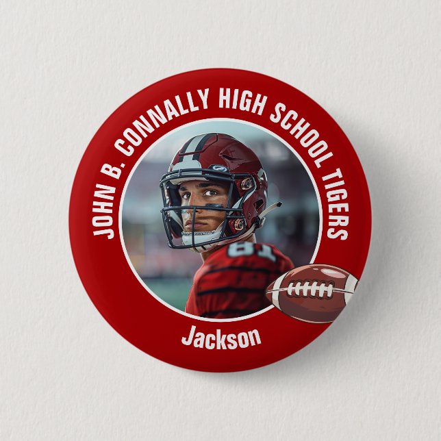 Red High School Football Player Photo 6 Cm Round Badge (Front)