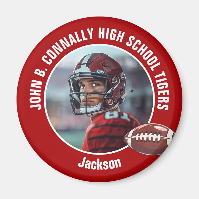 Red High School Football Player Photo Magnet (Front)
