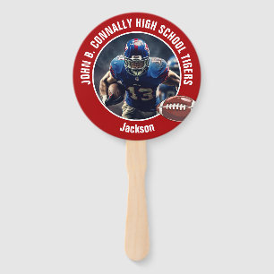 Red High School Football Player Photo Parent Hand Fan
