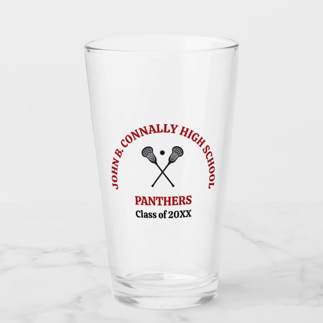 Red High School Lacrosse Team Personalised Glass (Front)