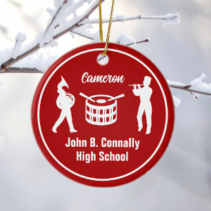 Red High School Marching Band Custom Christmas Ceramic Tree Decoration