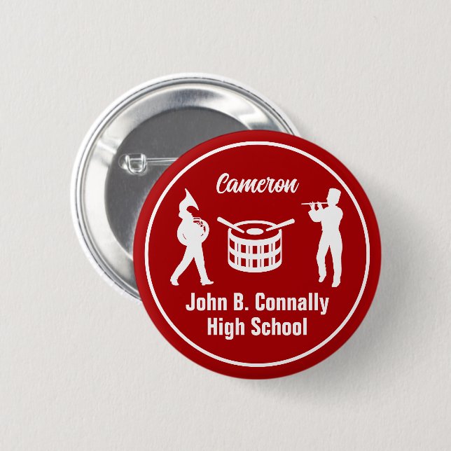 Red High School Marching Band Personalised 6 Cm Round Badge (Front & Back)