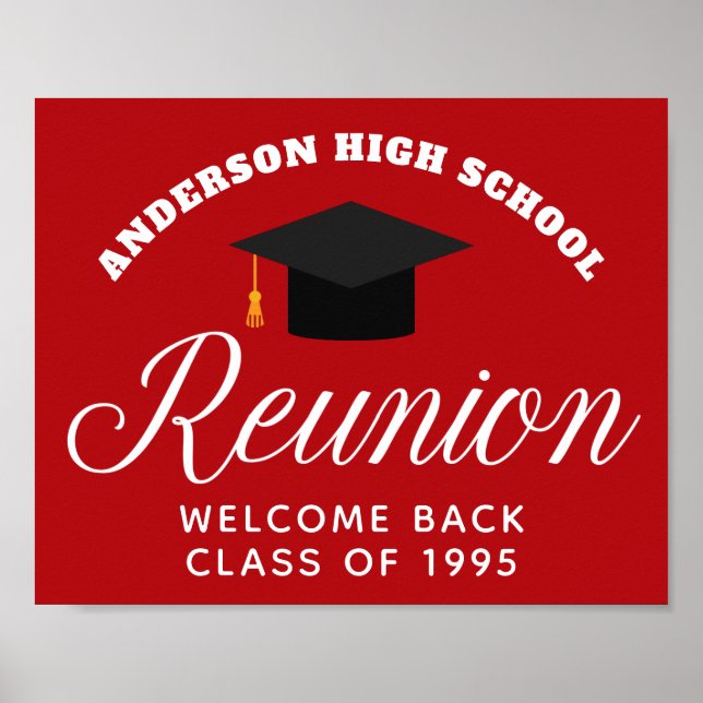 Red High School Reunion Custom Alumni Welcome Poster (Front)
