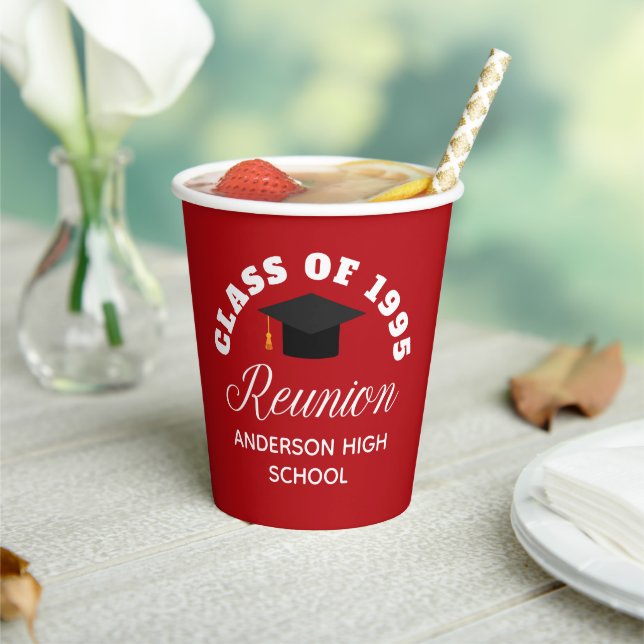 Red High School Reunion Personalised Party Paper Cups (Insitu)