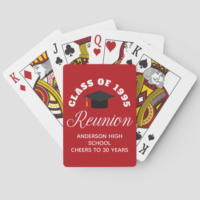 Red High School Reunion Personalised Party Playing Cards (Back)