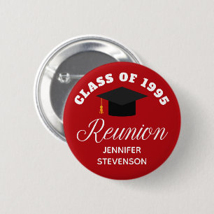 Red High School Reunion Personalized Name Tag 6 Cm Round Badge
