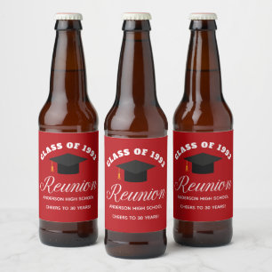 Red High School Reunion Personalized Party Beer Bottle Label