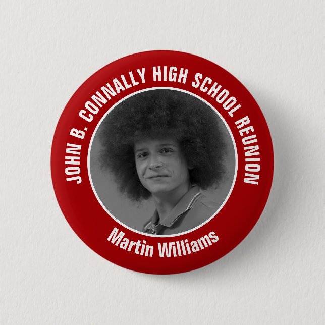 Red High School Reunion Yearbook Photo 6 Cm Round Badge (Front)