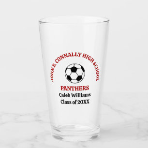Red High School Soccer Team Personalised Glass