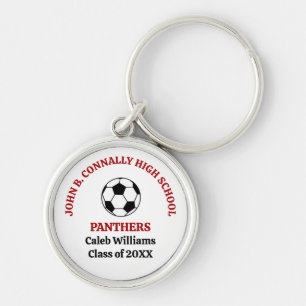 Red High School Soccer Team Personalised Key Ring