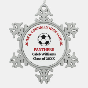 Red High School Soccer Team Personalised Snowflake Pewter Christmas Ornament