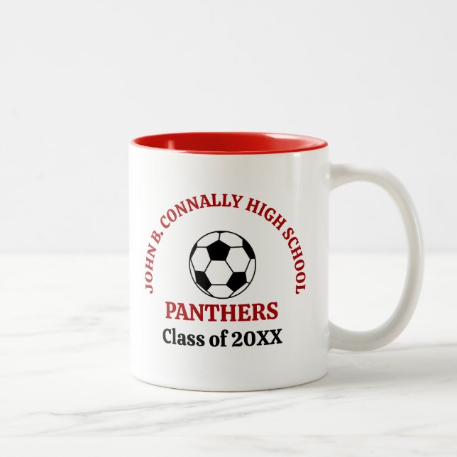 Red High School Soccer Team Personalised Two-Tone Coffee Mug (Right)
