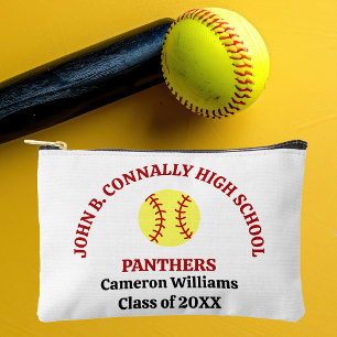 Red High School Softball Player Personalised Accessory Pouch