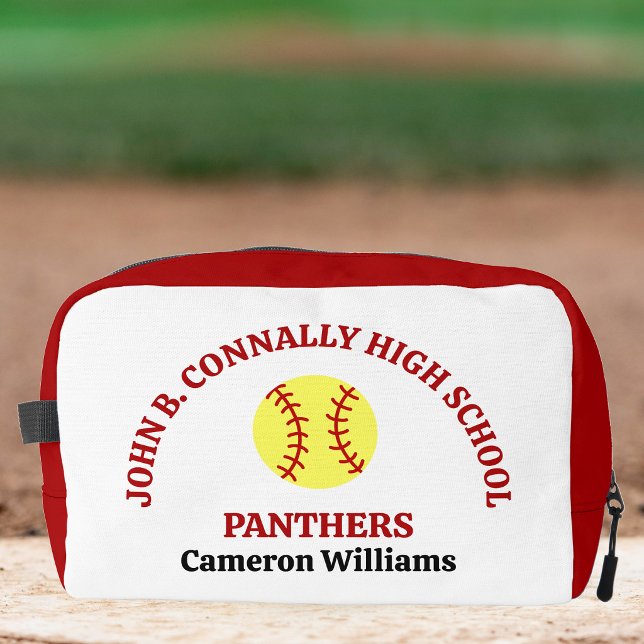 Red High School Softball Player Personalised Dopp Kit (Creator Uploaded)