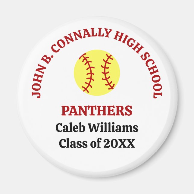 Red High School Softball Player Personalised Magnet (Front)