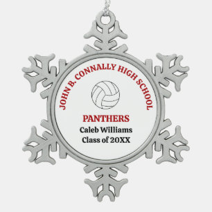 Red High School Volleyball Player Personalised Snowflake Pewter Christmas Ornament