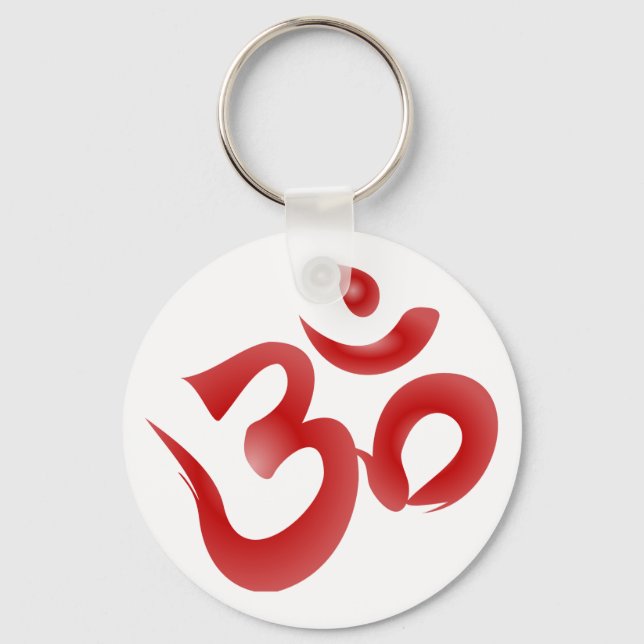 Red Hindu Symbol Om Aum Devanagari Calligraphy Key Ring (Front)