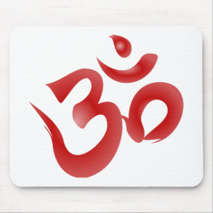 Red Hindu Symbol Om Aum Devanagari Calligraphy Mouse Mat