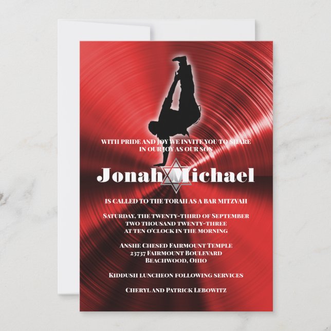 Red Hip-Hop Dance Dancer Bar Mitzvah Invitation (Front)
