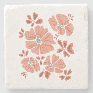 Red Hippie Abstract Flower Power Stone Coaster