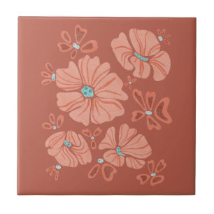 Red Hippie Abstract Flower Power Tile