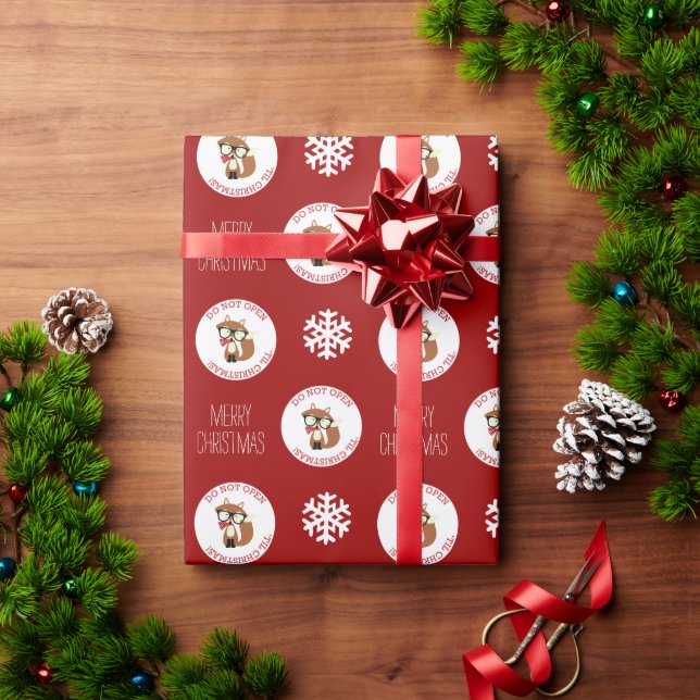 Red Hipster Holiday Fox Personalised Wrapping Paper (Holiday Gift)
