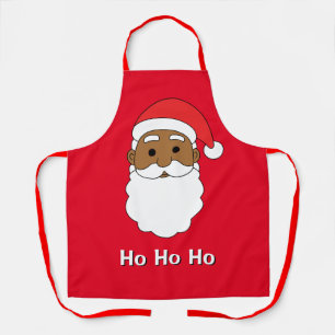 Red Ho Ho Ho African American Santa Claus Family Apron