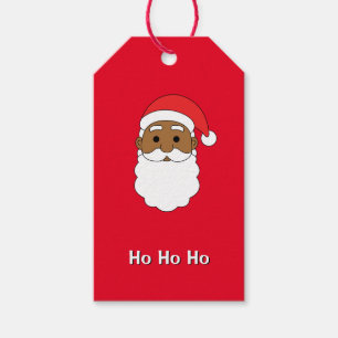 Red Ho Ho Ho African American Santa Claus Family Gift Tags