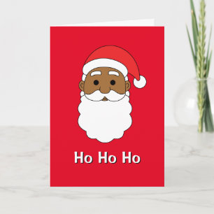 Red Ho Ho Ho African American Santa Claus Family Holiday Card