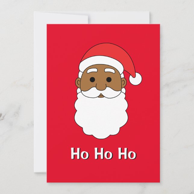 Red Ho Ho Ho African American Santa Claus Family Holiday Card (Front)